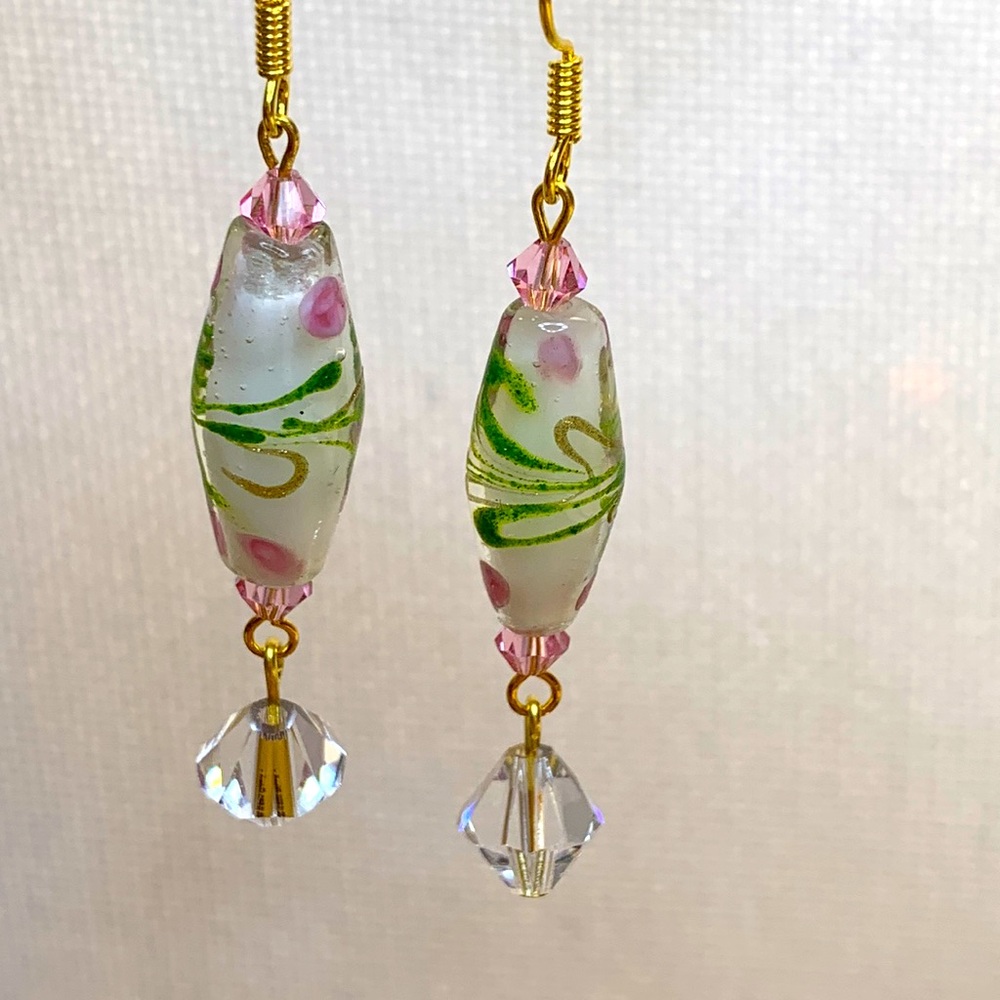 Handmade lampwork glass with Swarovski Crystal earrings